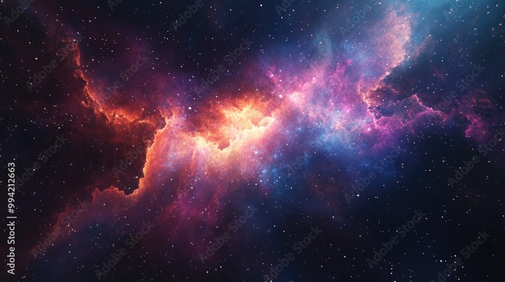 Poster vibrant nebula gas cloud in deep space featuring a stunning science fiction illustration and a color