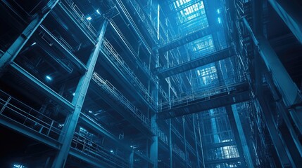 Obraz premium Steel structure building under construction with dark colors