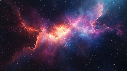Vibrant nebula gas cloud in deep space featuring a stunning science fiction illustration and a colorful starry backdrop created through 3D rendering