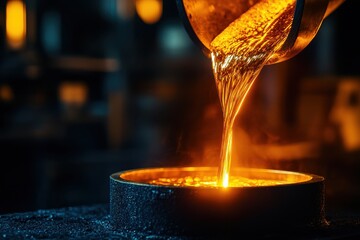 Molten metal pouring into a mold.