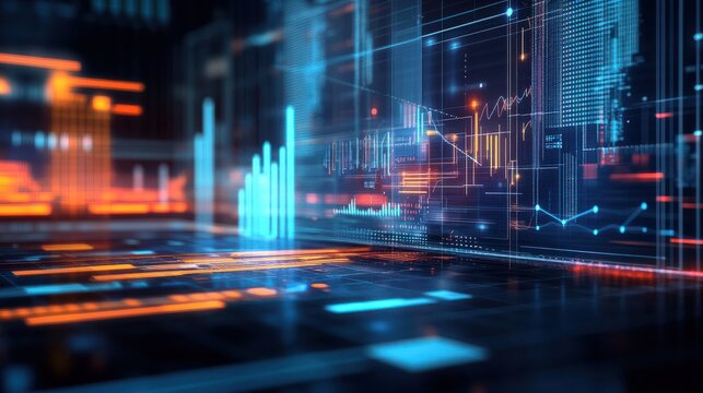 An image showing a chart displaying business data graph diagram and growth financial graphic report information, designed with a futuristic finance concept.