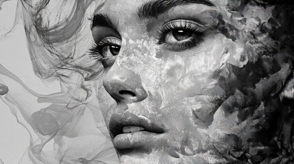 Artistic black and white portrait with pattern overlay Generative AI image