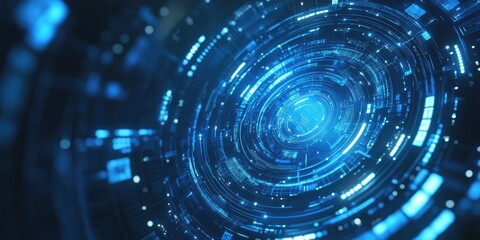Fototapeta premium Futuristic abstract blue circular interface backdrop