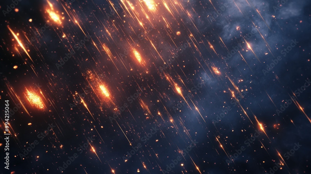 Poster high speed abstract comets descend in a stunning 3d rendering creating a virtual backdrop of asteroi