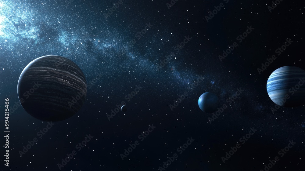 Aufkleber 3d rendering of neptune and other planets within the solar system showcasing the vastness of space s