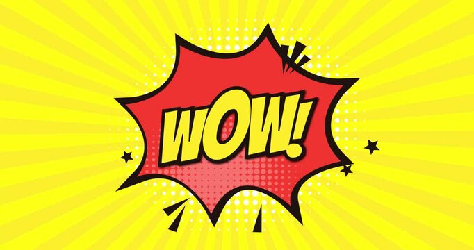 Wow text on speech bubble against colorful lines moving on yellow background