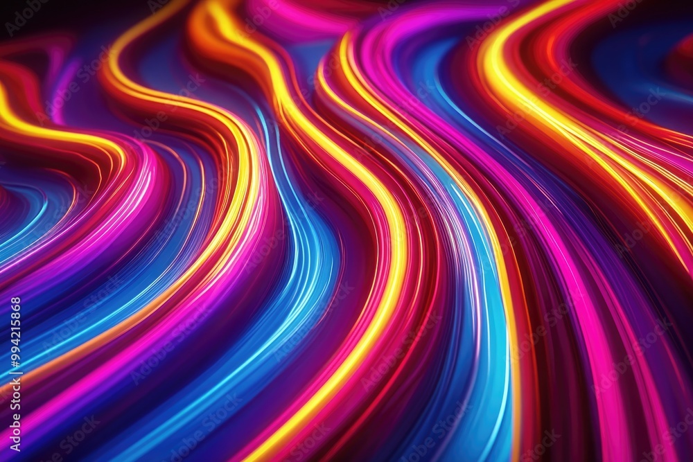 Poster vibrant multicolored curved lines create a dynamic background glowing neon wavy design abstract psyc
