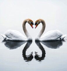 Two swans making a heart shape with their necks