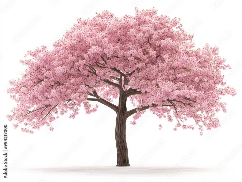 Poster fantasy sakura tree in full bloom isolated on a white background 3d rendering