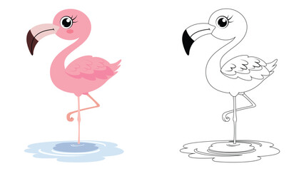 Cute flamingo cartoon coloring pages for children education