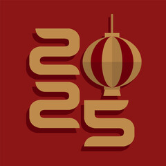 2025 chinese new year of the snake, logo with traditional red lantern on red background.