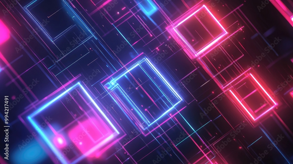 Poster neon glowing tech lines create a hi tech futuristic abstract background featuring geometric square s