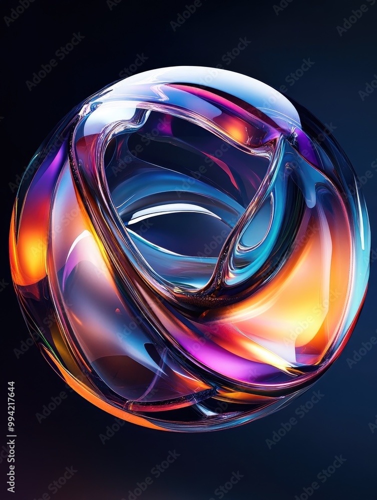 Aufkleber surreal 3d rendering of an abstract sphere featuring organic curves shiny glass metal and plastic sh