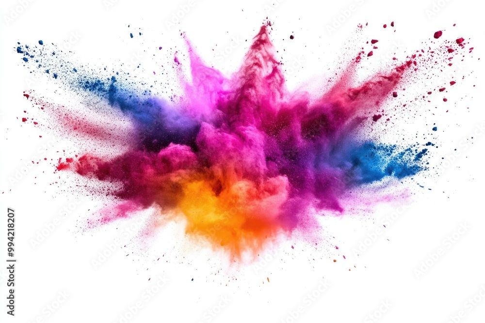 Poster vibrant and colorful powder explosion on a white background creating an abstract effect