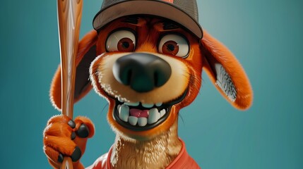 Cartoon dog in a colorful baseball cap, great for lighthearted designs with a playful sports theme for kids' illustrations.

