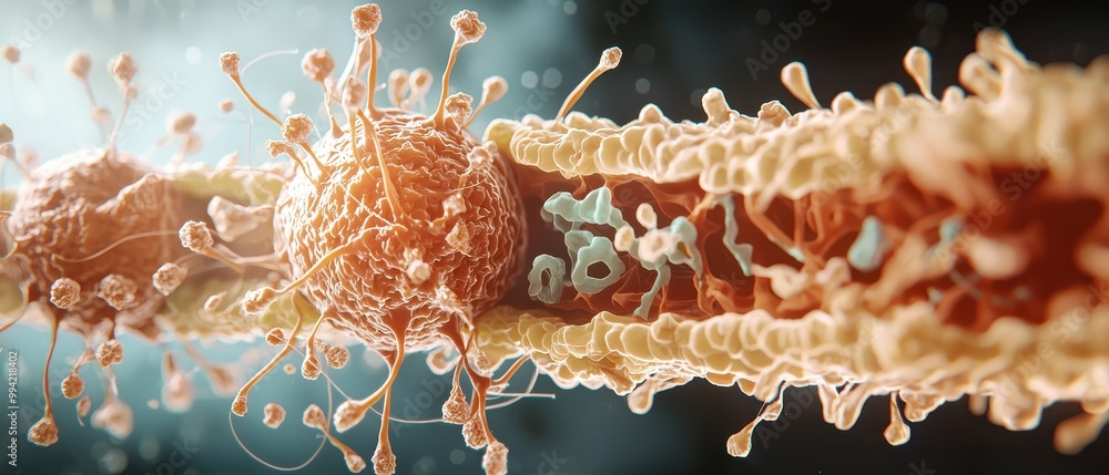 Poster microscopic view of cellular structures.