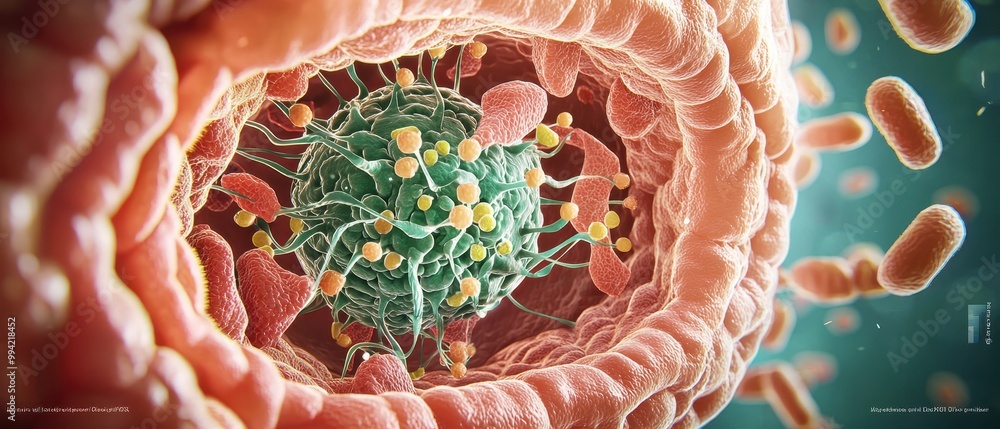 Poster microscopic view of cellular structures.