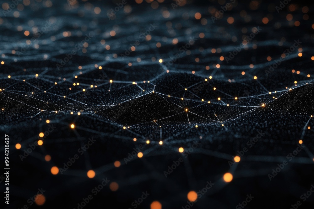 Poster black abstract background featuring a high tech network and a cyberspace grid resembling a starry ou