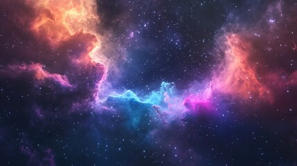 Vibrant nebula gas cloud in deep space featuring a stunning science fiction illustration and a colorful starry backdrop created through 3D rendering
