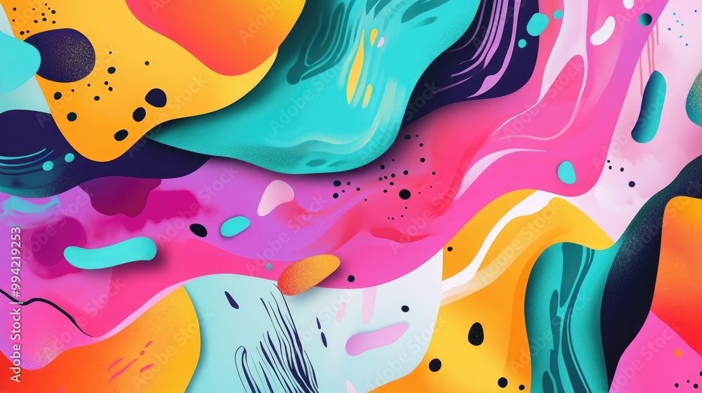 Poster colorful glossy graphic illustration featuring abstract shapes beautiful painted surface designs and