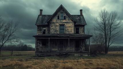 Haunted house, old worn-down abandoned home, creepy and spooky