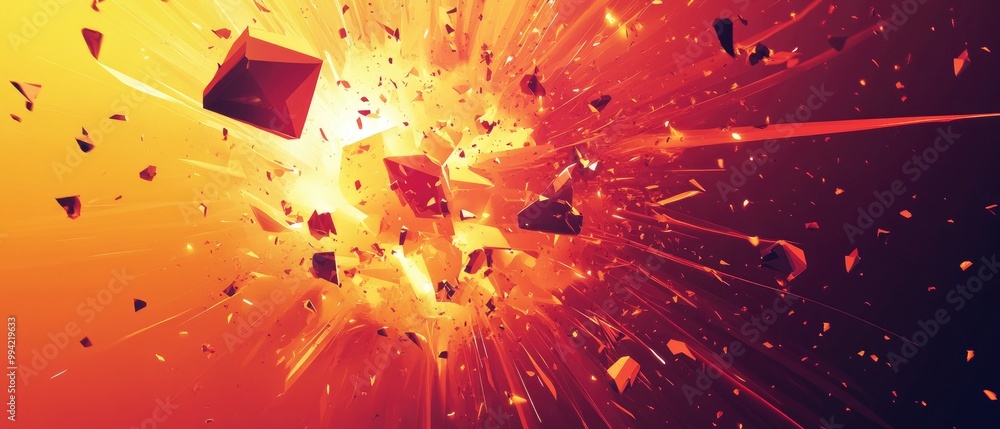 Poster abstract chaotic background featuring an explosion effect with a triangular design in a 2d cartoon s