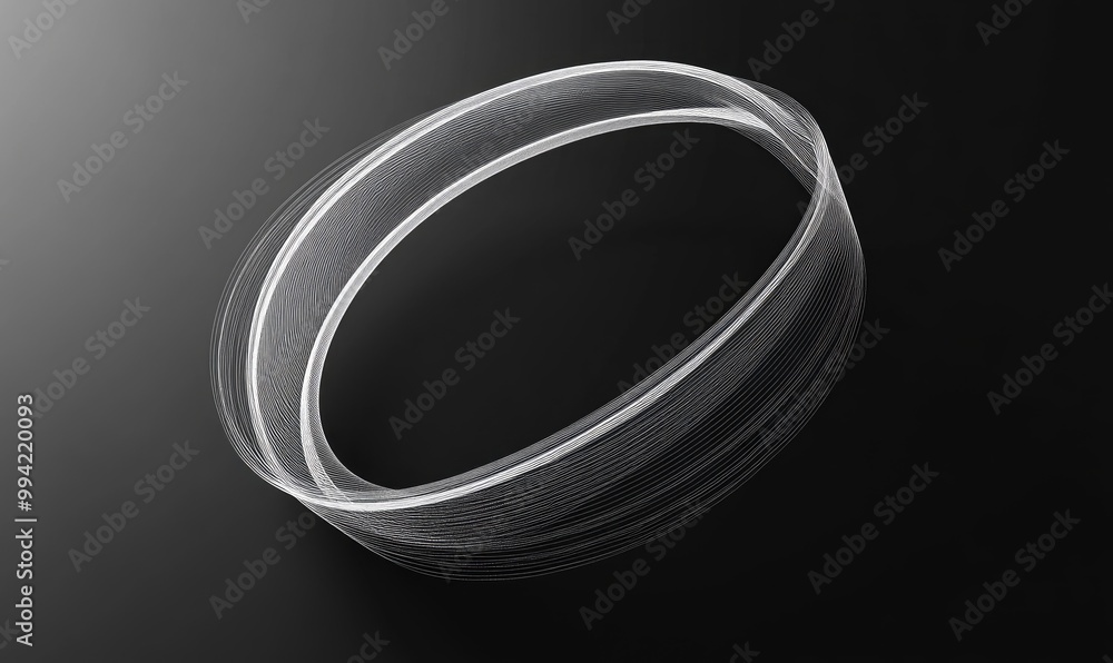 Aufkleber white line creating a grey ellipse on a black background in a raster style