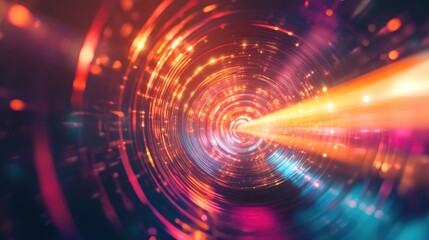 Obraz premium Fantasy photography concept with an abstract backdrop Dynamic rays of light in motion create a conceptual wallpaper Digital illustration featuring glowing neon rotating lights in a sleek design