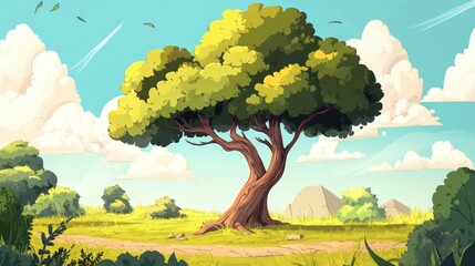 Stylized tree illustration in a whimsical 2D cartoon style