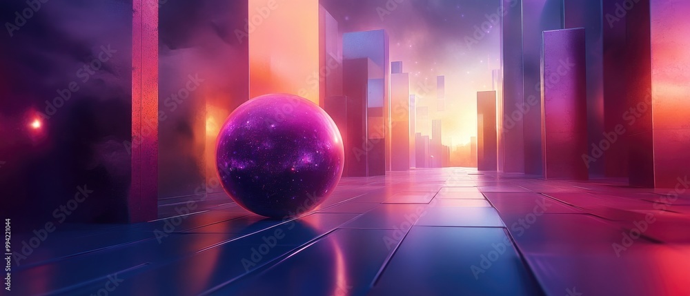 Poster surreal abstract 3d wallpaper featuring a sphere in an imaginative space setting