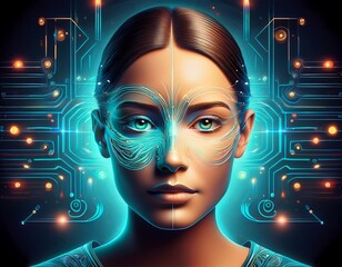 Futuristic Woman Enhanced by Technology and Artificial Intelligence - Abstract Illustration
