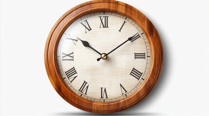 Wooden clock isolated on a transparent background