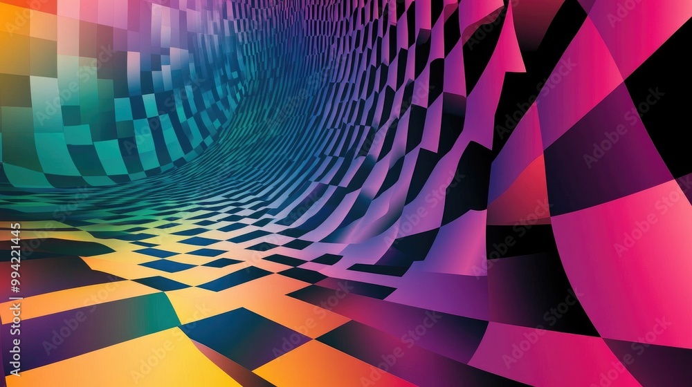 Poster this vibrant checkered geometric background features an array of colors creating a compelling spatia