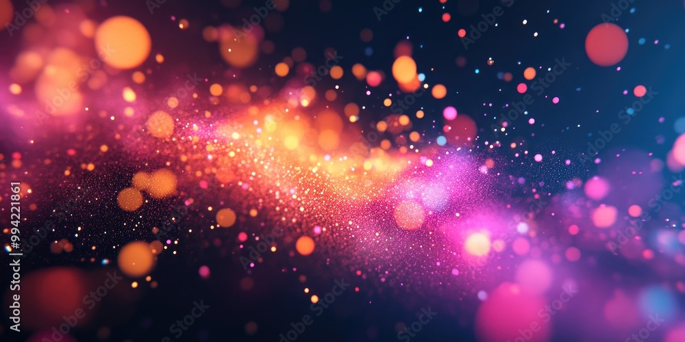 Poster colorful abstract particles in a 3d rendered background creating a vibrant and dynamic visual experi