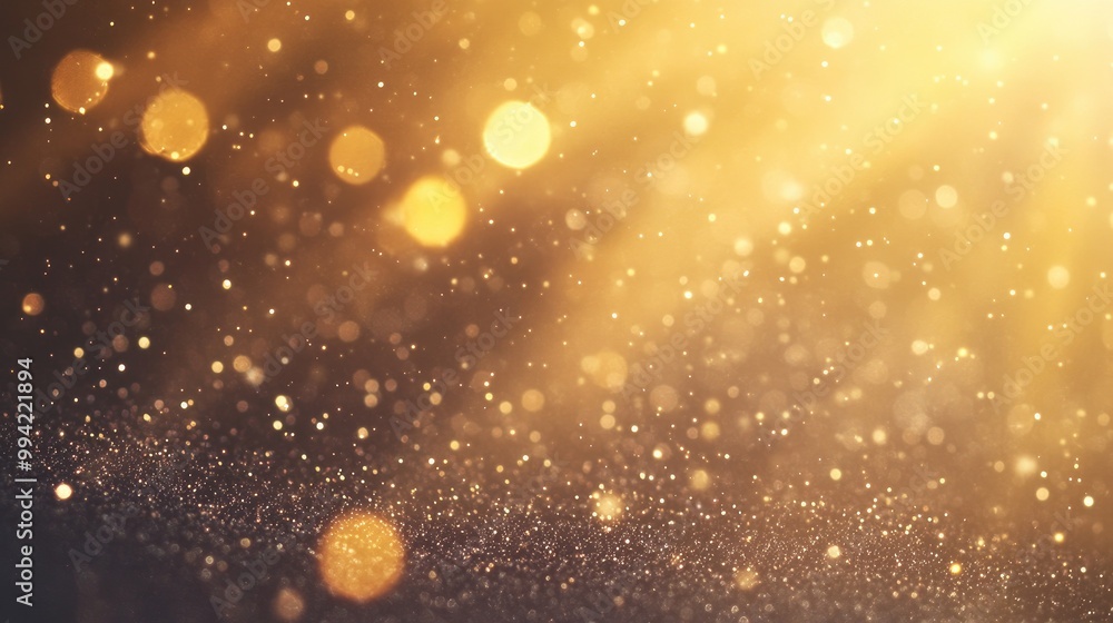 Poster backlit dust particles with genuine lens flare and sparkling lights in a blurred background