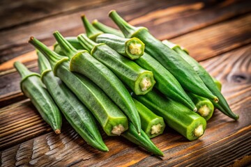 Fresh and Vibrant Vegetable Lady Finger (Okra) Displayed on a Rustic Wooden Table Background
