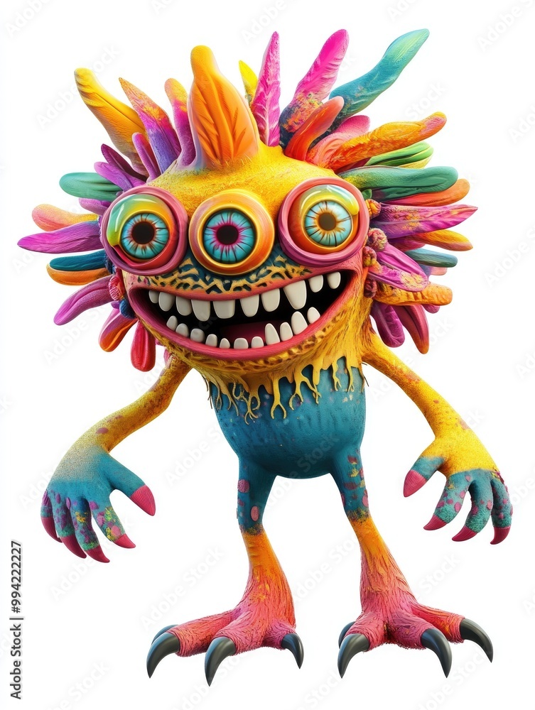 Poster whimsical 3d creature design playful mascot humorous cartoon figure fairy tale character vibrant and