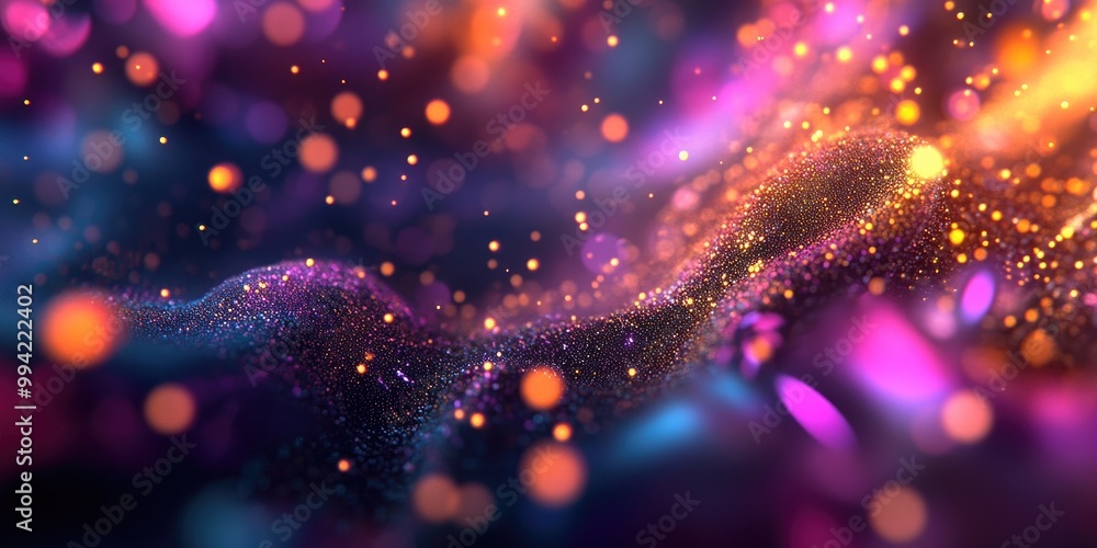 Poster colorful abstract particles in a 3d rendered background creating a vibrant and dynamic visual experi