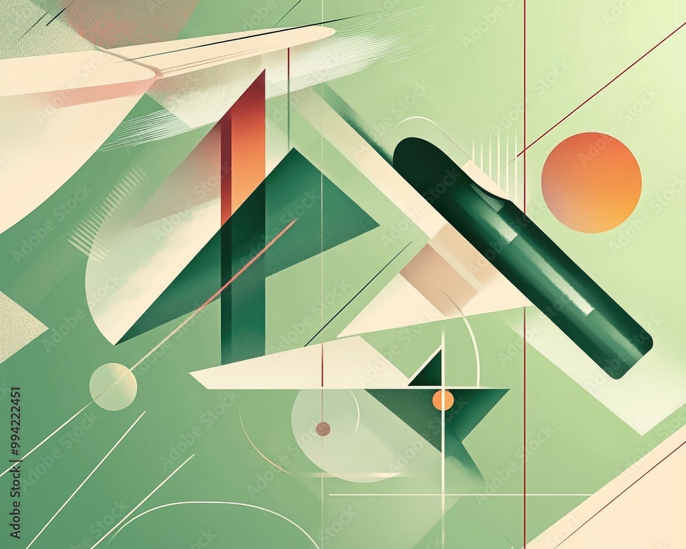 Aufkleber abstract composition featuring planes and geometric shapes set against a green gradient background i