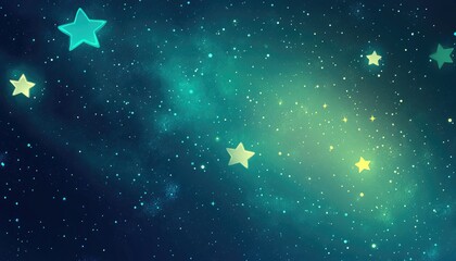Light blue and green 2D cartoon design featuring shimmering astronomical stars Vibrant illustration ideal for astronomy themed websites and materials