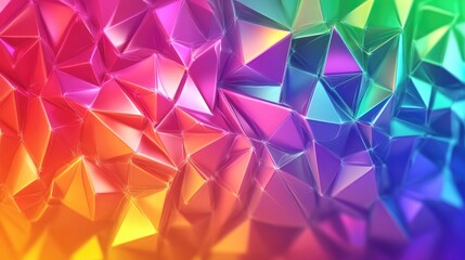Obraz premium Rainbow abstract low poly prism background featuring a vivid spectrum gradient Colorful 2D cartoon style backdrop with multicolored shiny neon effect