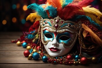 Fototapeta premium multicolored carnival mask banner with space