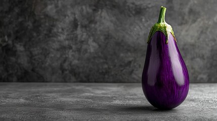 Vibrant Purple Eggplant Standing Out on Gray Counter