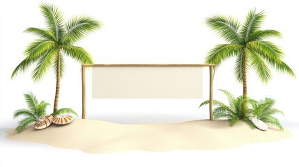 Summer beach concept featuring a blank banner on a white background ideal for promotional use