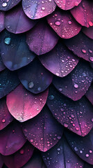 Obraz premium Intricate Purple Feathers Overlap with Tiny Water Droplets Creating Textured Background