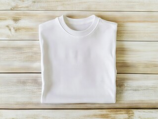 A white t-shirt on a wooden surface