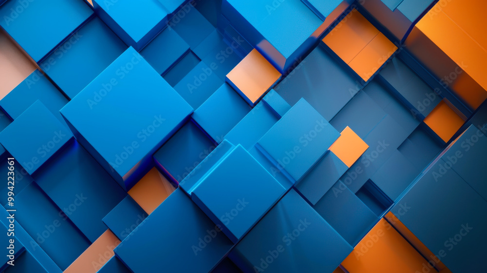 Poster abstract blue and orange geometric shapes creating a dynamic background pattern
