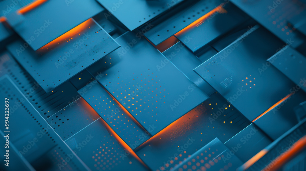 Poster abstract blue and orange geometric shapes creating a dynamic background pattern