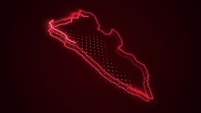 3D Neon Red Liberia Map Borders Outline Loop Background