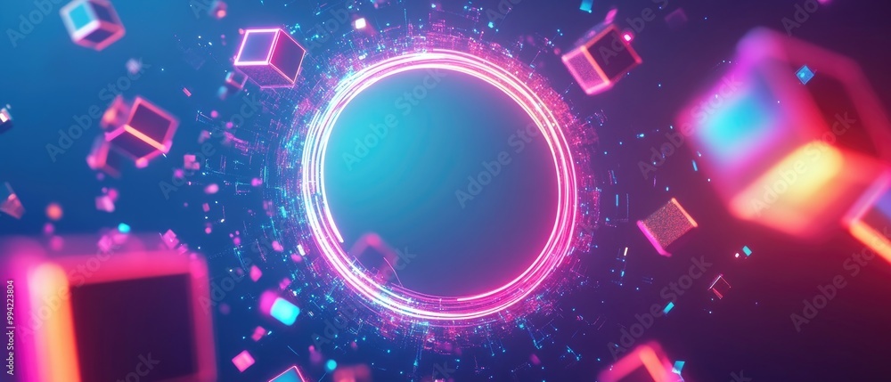 Poster futuristic abstract background featuring a tech circle with a central blank space enhanced by multi 